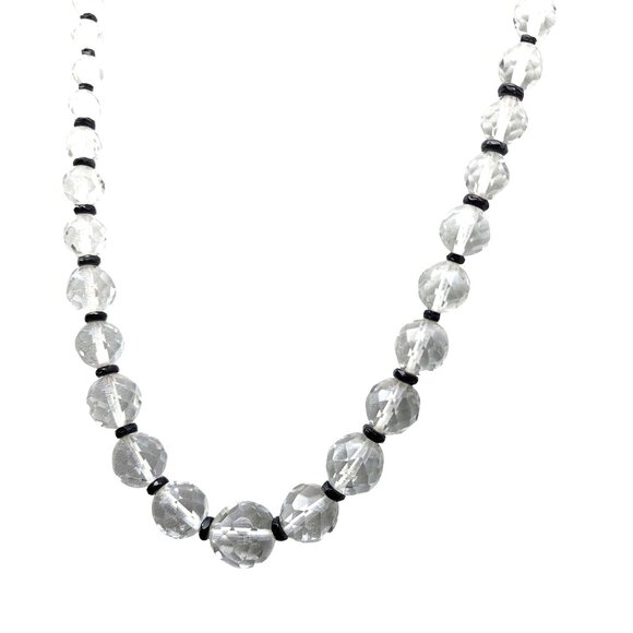 Vintage Faceted Crystal Graduated Necklace, Art Deco High End Clear Glass Beads - Picture 3 of 5